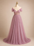 Pembe Simli Abiye Elbise