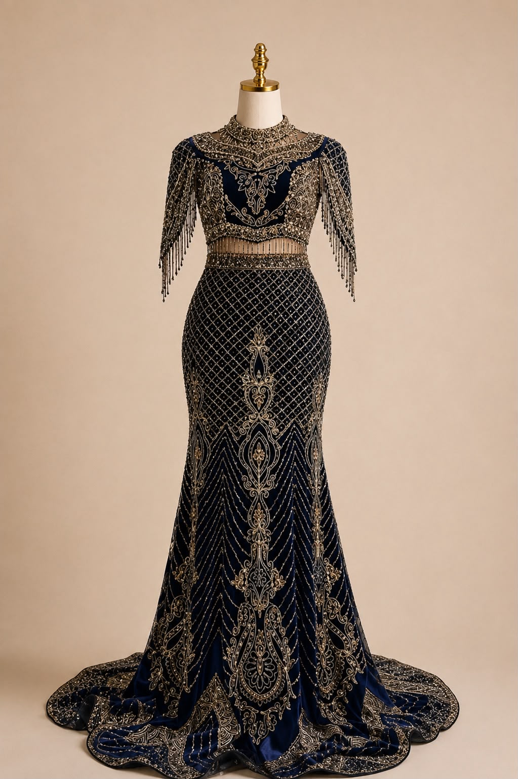 Lacivert Taşlı Kaftan